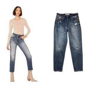 DAZE Just Right Tapered Button-Fly High Waist Jeans  Size 27  Distressed  Crop